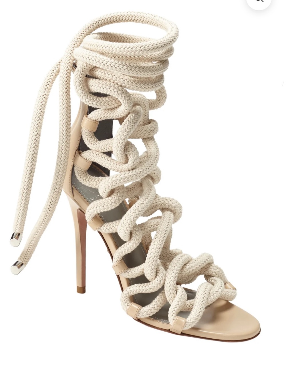 Monika Chiang Cream Rope Lace-Up Stiletto Sandals - Picture 7 of 9